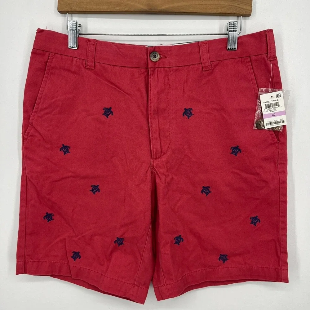 Club Room Chino Shorts Men's 32 Red Turtle Print Flat Front 9